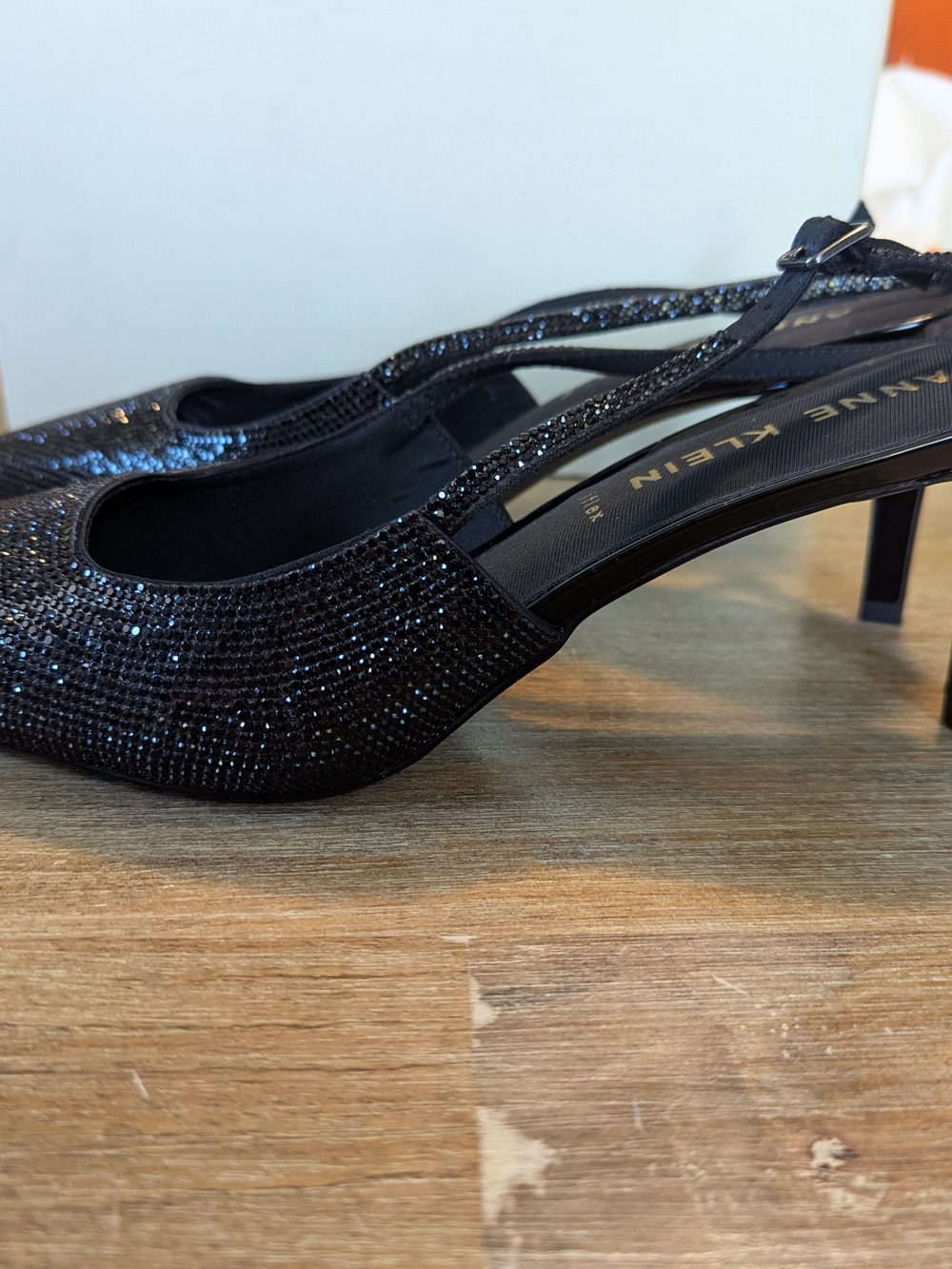 Anne Klein Black Sparkle Pointed Slingback Heels - Picture 2 of 13